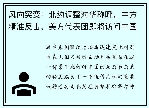 风向突变：北约调整对华称呼，中方精准反击，美方代表团即将访问中国