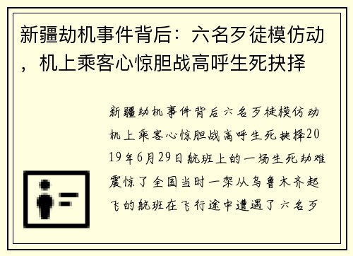 新疆劫机事件背后：六名歹徒模仿动，机上乘客心惊胆战高呼生死抉择