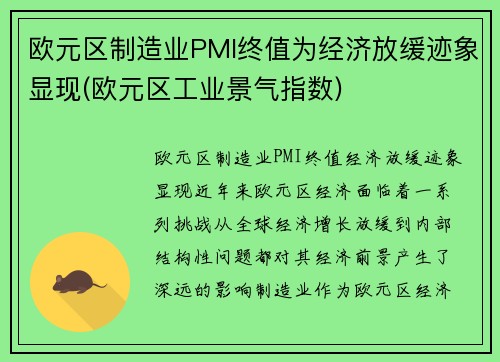 欧元区制造业PMI终值为经济放缓迹象显现(欧元区工业景气指数)